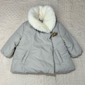 Zara BabyGirl Infant White Puffer Faux Fur Collar Jacket Size 3-6mo